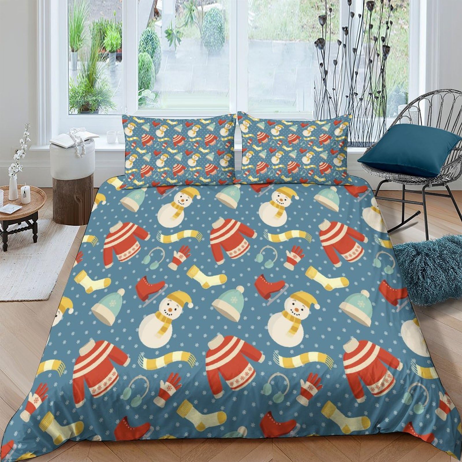 Housse de couette imprimé 3D bonhomme de neige en microfibre premium douce 200x200