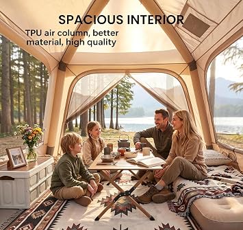 Inflatable Tent for Camping, Instant Setup Blow Up Tents with Hand Pump, Waterproof Hot Tent with Stove Jack, Lightweight Portable Inflatable Camping Tent for 4-6 Person