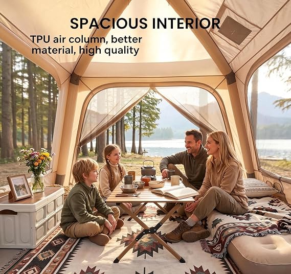 Inflatable Tent for Camping, Instant Setup Blow Up Tents with Hand Pump, Waterproof Hot Tent with Stove Jack, Lightweight Portable Inflatable Camping Tent for 4-6 Person