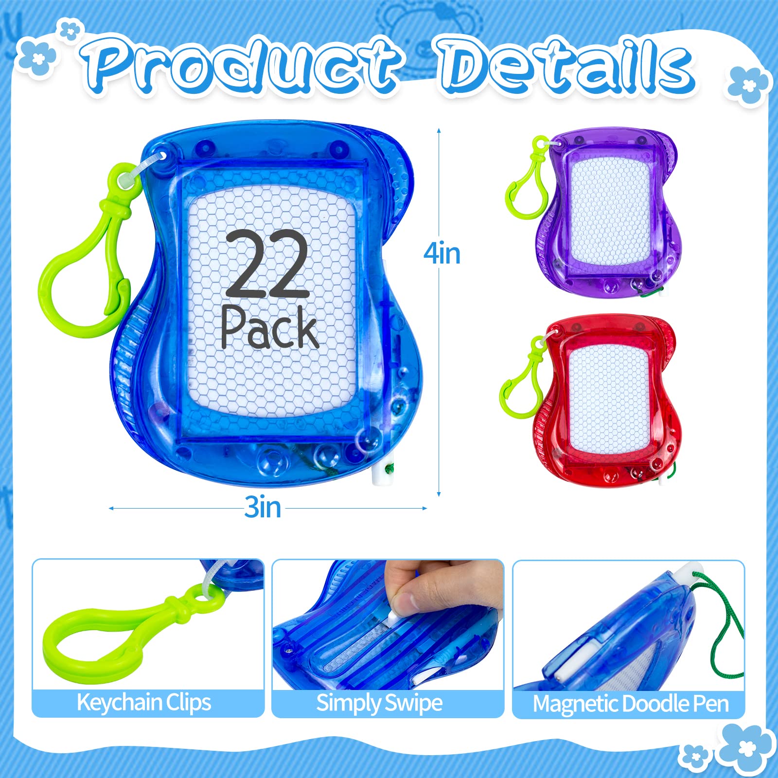 Paquete de 22 mini pizarras magnéticas de dibujo (6 colores), mochila para niños, llavero, tablones de dibujo, borrables y bloc de escritura para niños y niñas, suministros de aula, rellenos de bolsas 2