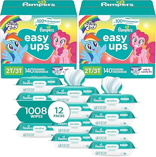 Pampers Easy Ups - Pantalones de entrenamiento para niñas y niños 2T-3T talla 4 suministro de 2 meses 2 x 140 unidades con toallitas sensibles a