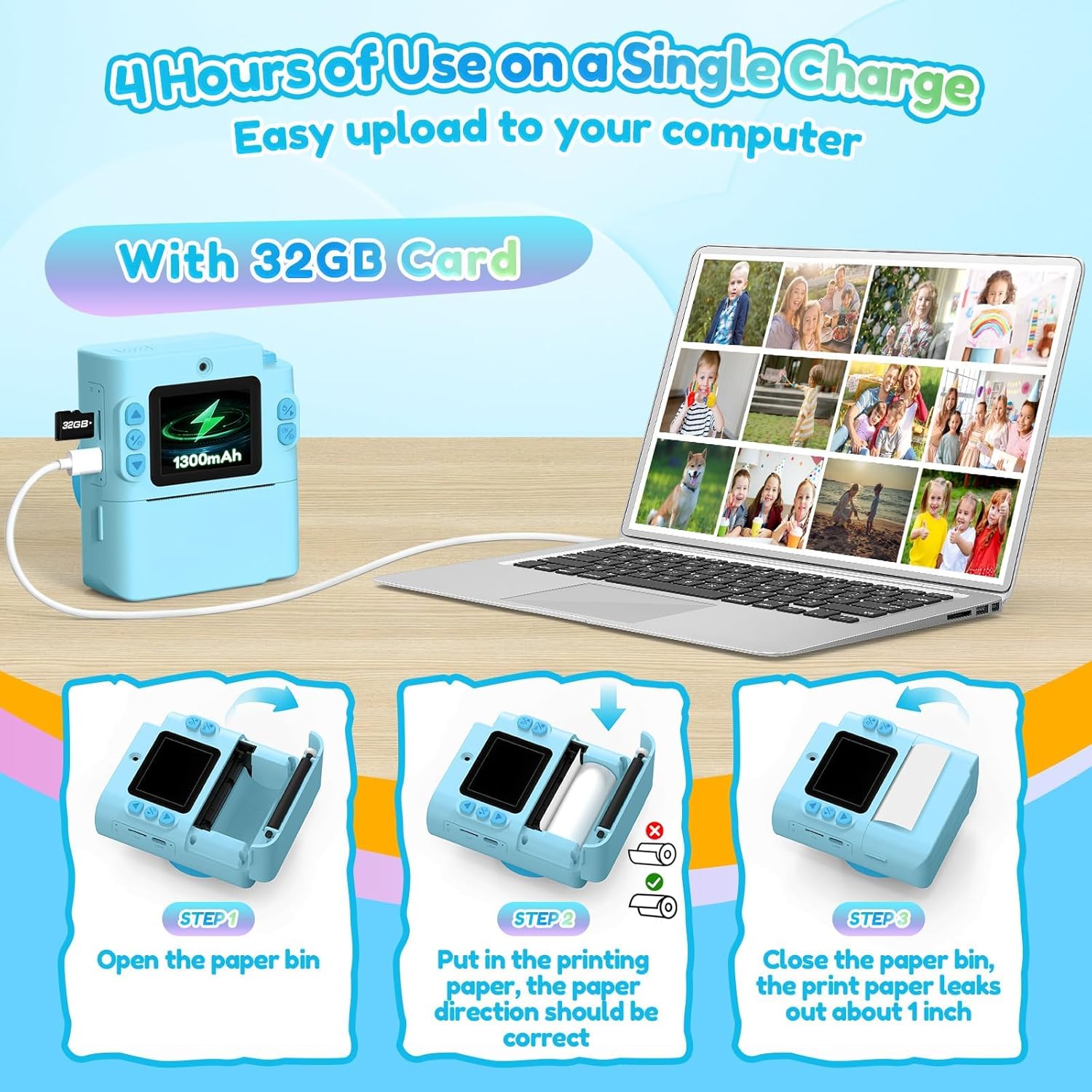 Camera for Kids Instant Print: Toys for Boys Girls Digital Camera that Prints Photos Dual Lens Birthday Gift for Kids Teen Boy Ages 3 4 5 6 7 8 9 10 11 12 Xmas Valentines Gifts Blue