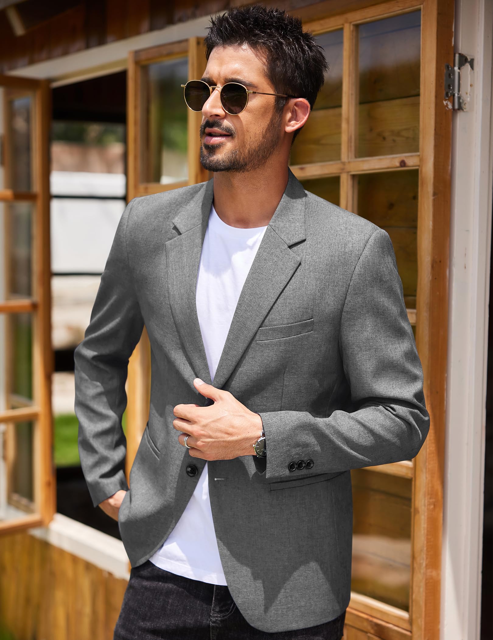 COOFANDY Giacca da uomo sportiva, casual, per il tempo libero, moderna, vestibilità regolare, 2 bottoni, giacca da lavoro