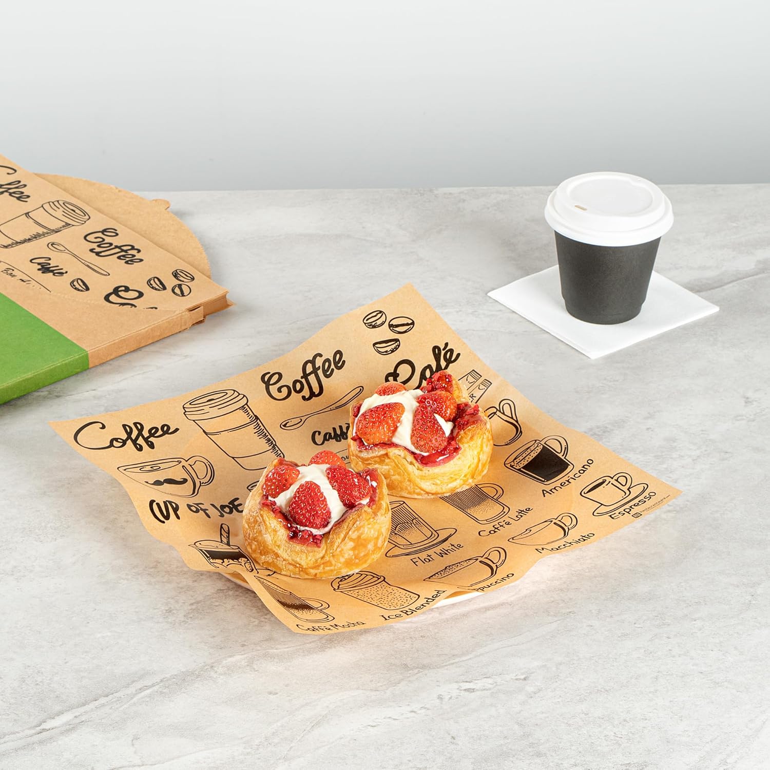RW Base 12 Inch Deli Papers, 200 Cup Of Joe Sandwich Wrapping Papers - No Added PFAS, Greaseproof, Kraft Paper Food Basket Liners, Microwavable, For Restaurants Or Cafes - Restaurantware