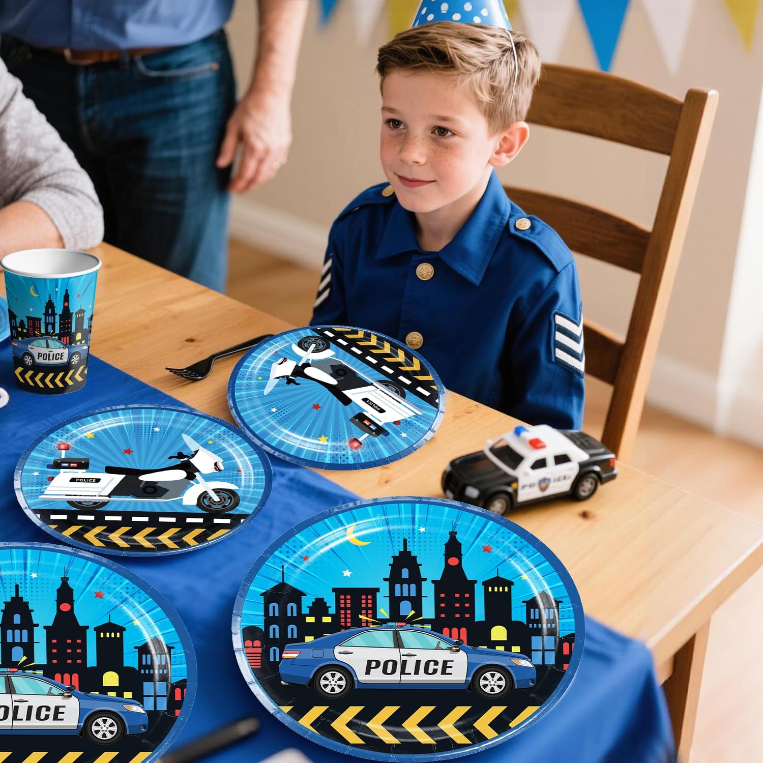 339pcs Police Birthday Party Decorations Tableware Complete Set, Serves 50 Guests, Police Party Decorations Kit with Banner Plates, Napkins, Balloons, Tablecloths, for Police-Theme Birthday