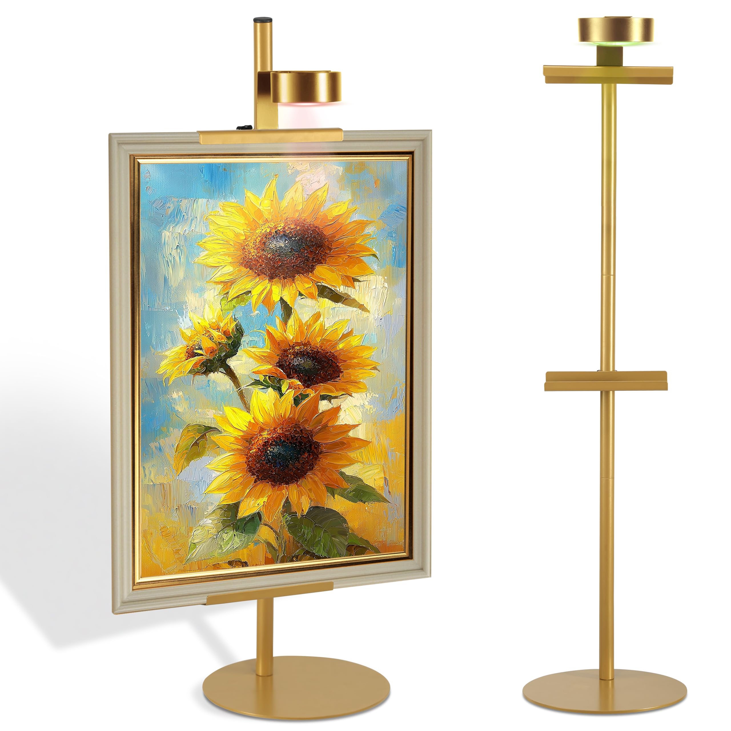Photo 1 of NKJIH Adjustable Desktop Photo Frame Stand with Magnetic Wall Painting Light, Holds Picture Frames up to 30 Inch,with Rechargeable Battery,Metal Vertical Stand with 3 Color Temperature & 13RGB Poster Lights, for Displaying Picture Frames, Artworks (1 Pack