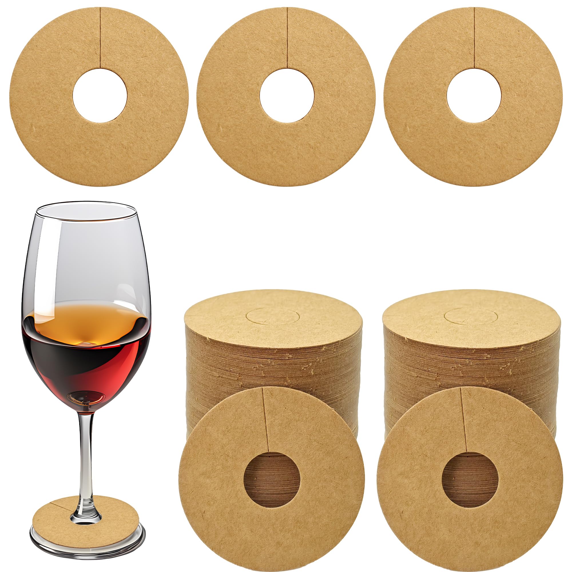 SEABABOO Wine Glasses Kraft Paper Markers Pack of 100 Wine Glasses Label Glass Marker Red Wine Glass Marker Wine Glass Label Identification for Party Wine Glass Wine Cocktail Champagne, 5CM 200Pcs