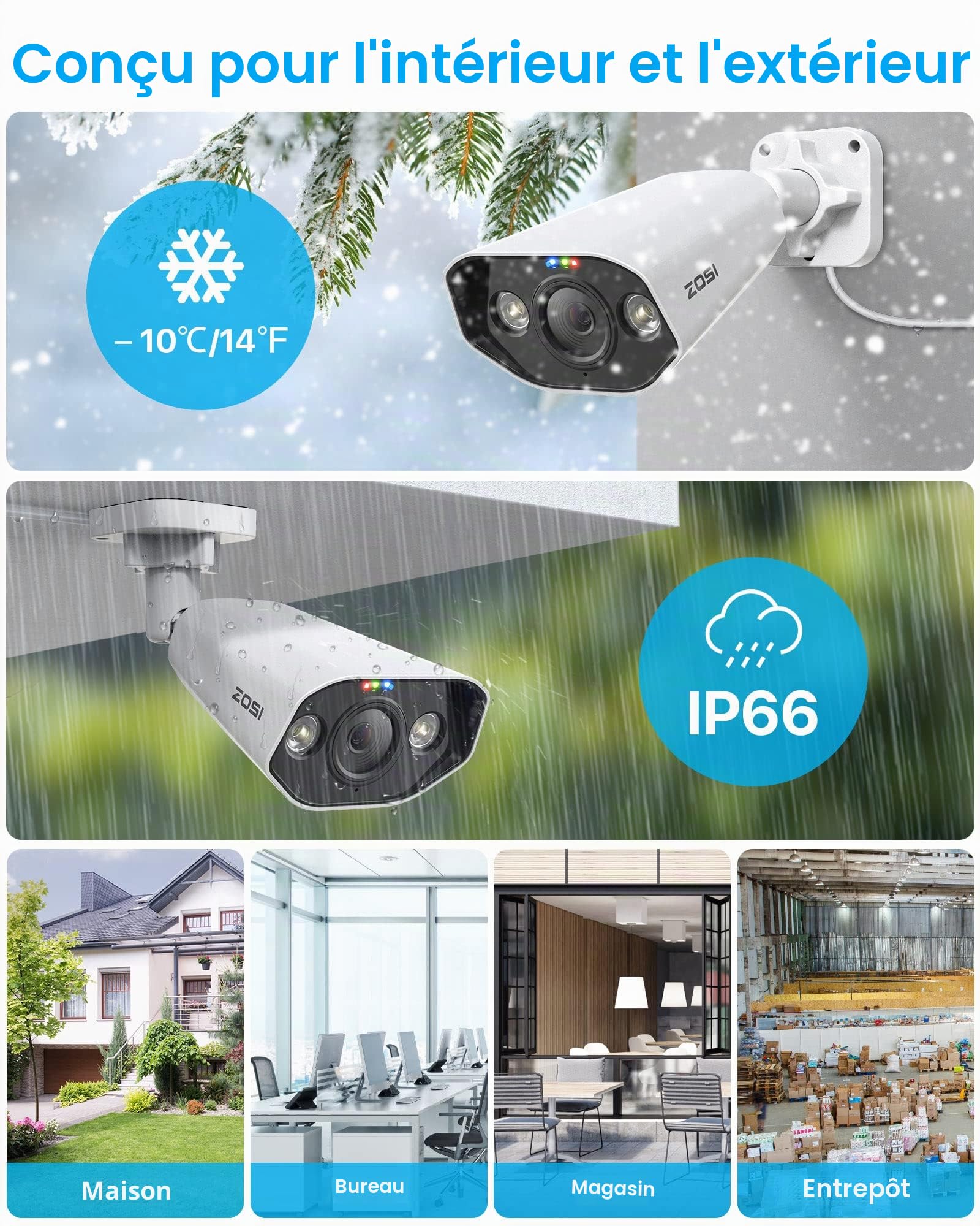 ZOSI 8CH 4K NVR PoE Kit avec 5MP 3K Camera de Surveillance PoE, Audio Bidirectionnel, Vision Nocturne Couleur, Détection de Personne et Véhicule, Accès à Distance, Enregistrement 24/7