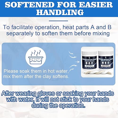 Miniatura 8 de Masilla epoxi para esculpir arcilla, 2 partes A y B para esculpir, modelado, construcción y reparación, 1 libra, blanco