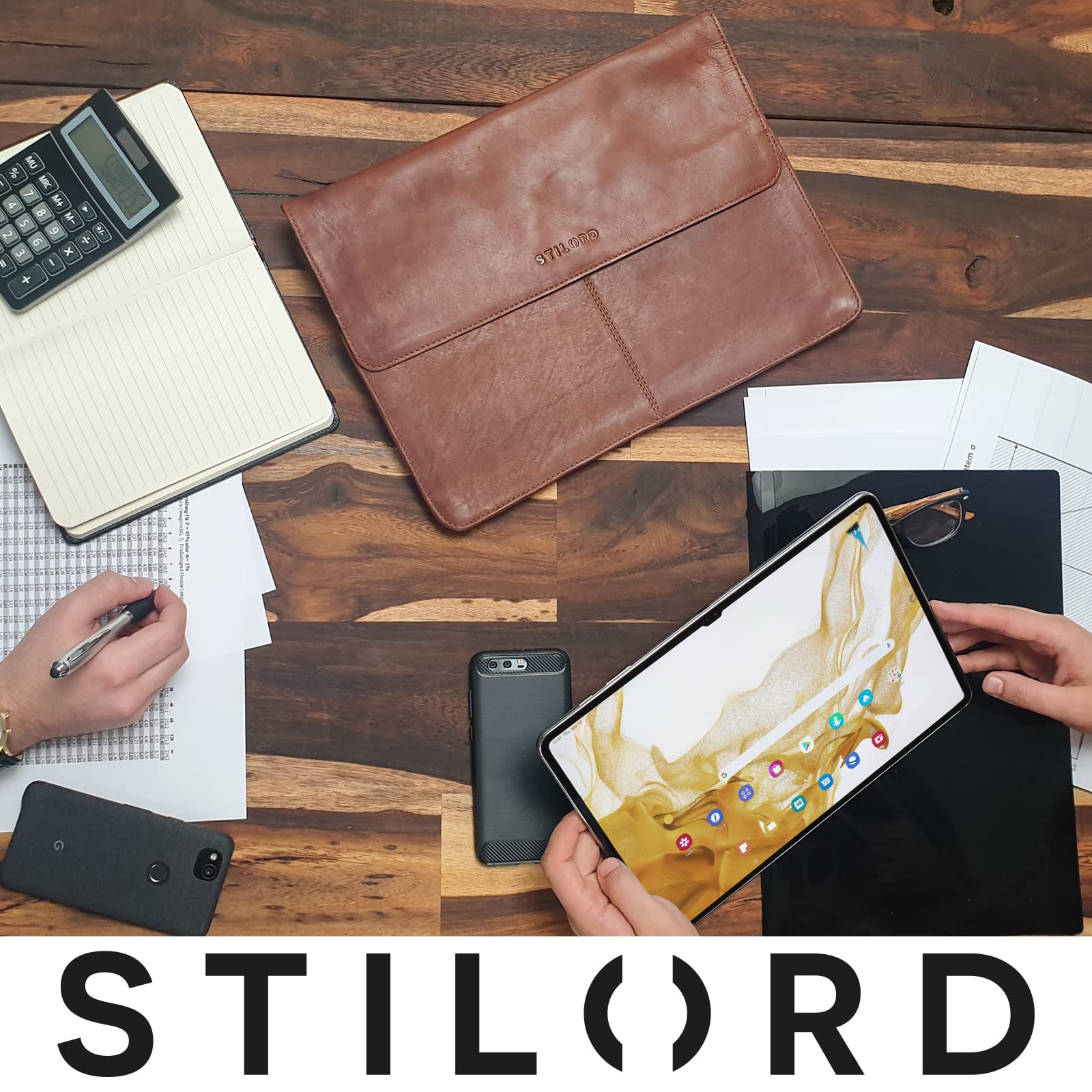 STILORD Clark Notebooktasche für MacBook 13,3 Zoll Laptoptasche für MacBooktasche 14 Zoll Tablettasche Akten-Mappe Konferenzmappe DIN A4 echtes Rindsleder Farbe:Cognac - braun