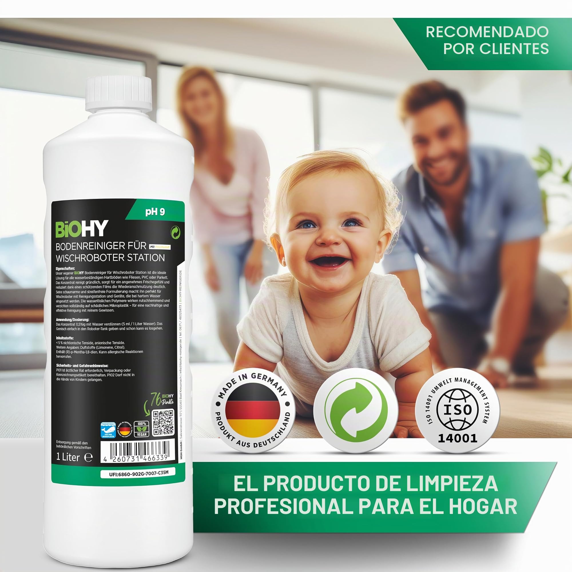 BiOHY Limpiador de suelos para robot de limpieza con aroma fresco (2 x 1 litro) | detergente concentrado para todos los robots limpiadores y aspiradores con función húmeda | sin espuma y sin rayas |