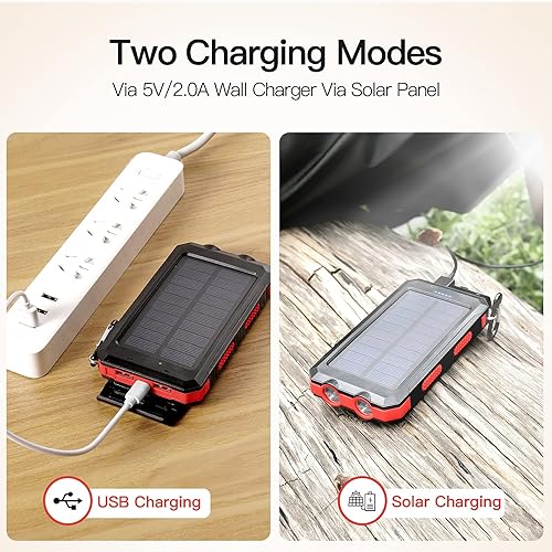 Miniatura 5 de Power Bank - Cargador portátil solar de 20000 mAh, cargador de batería de respaldo externo con linterna LED doble, IPX4 a prueba de salpicaduras y a