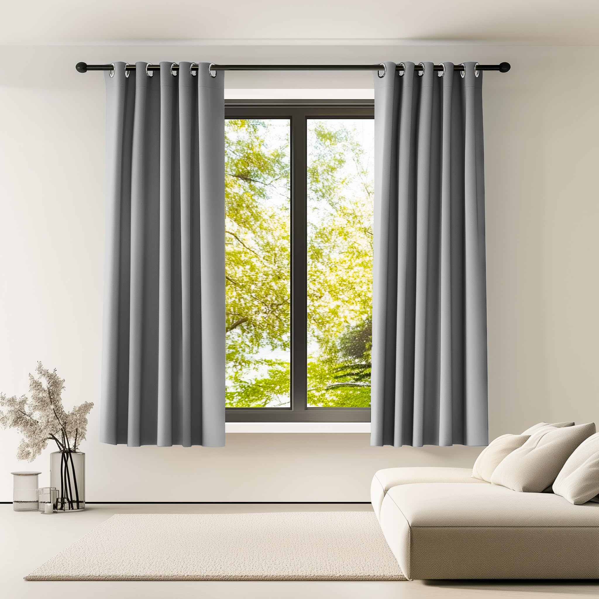 ORINOVA Vorhang Blickdicht Thermovorhang Hitzeschutz 140x160 cm 2er Set Grau Vorhänge Schlafzimmer Verdunklungsgardine Wohnzimmer mit Ösen