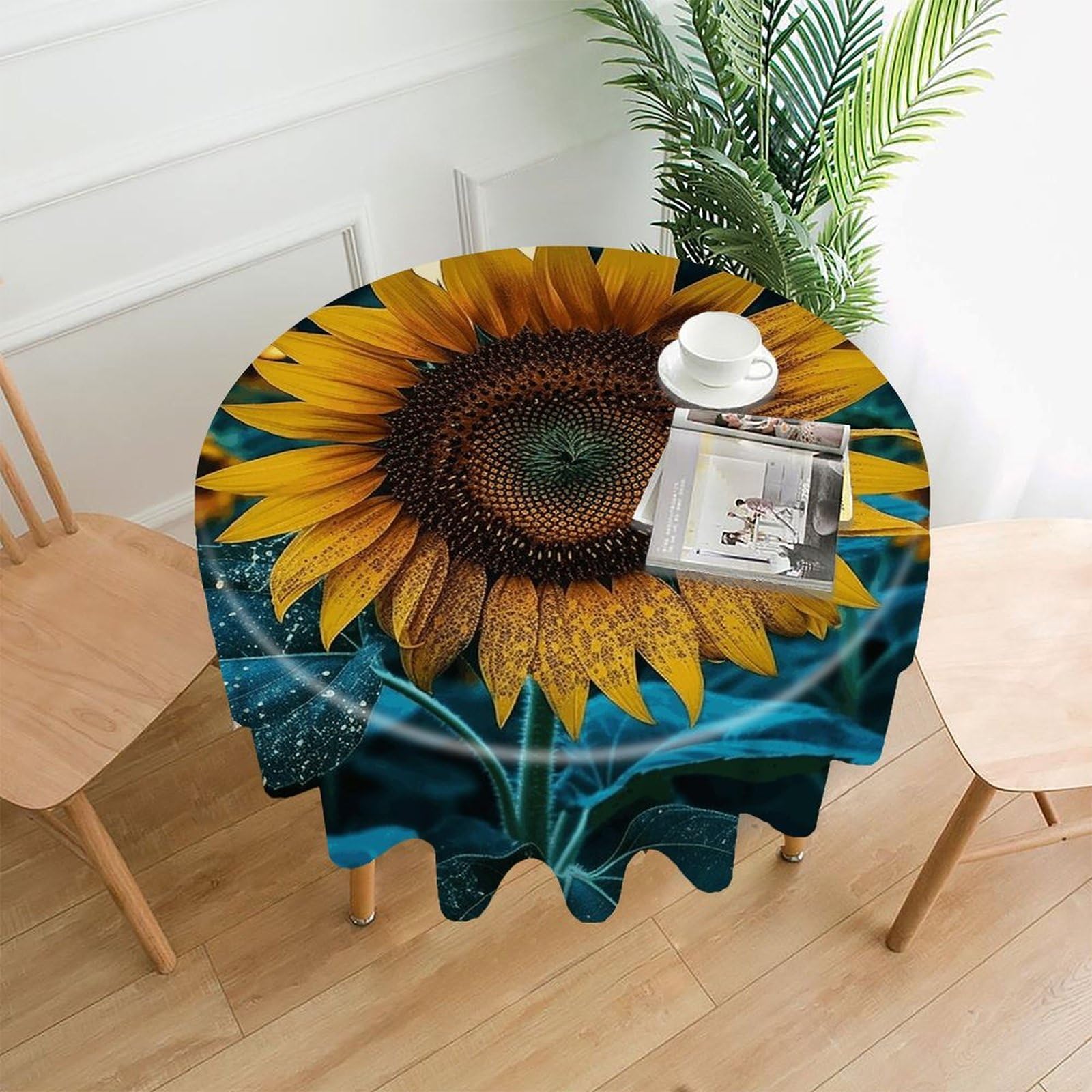 VstaDank The Most Beautiful Sunflower Tablecloth Easy to Clean Polyester Round Table Cover Washable Round Table Cloth Wrinkle-Free Circle Decoration Tablecloth for Kitchen Dining Room 60"