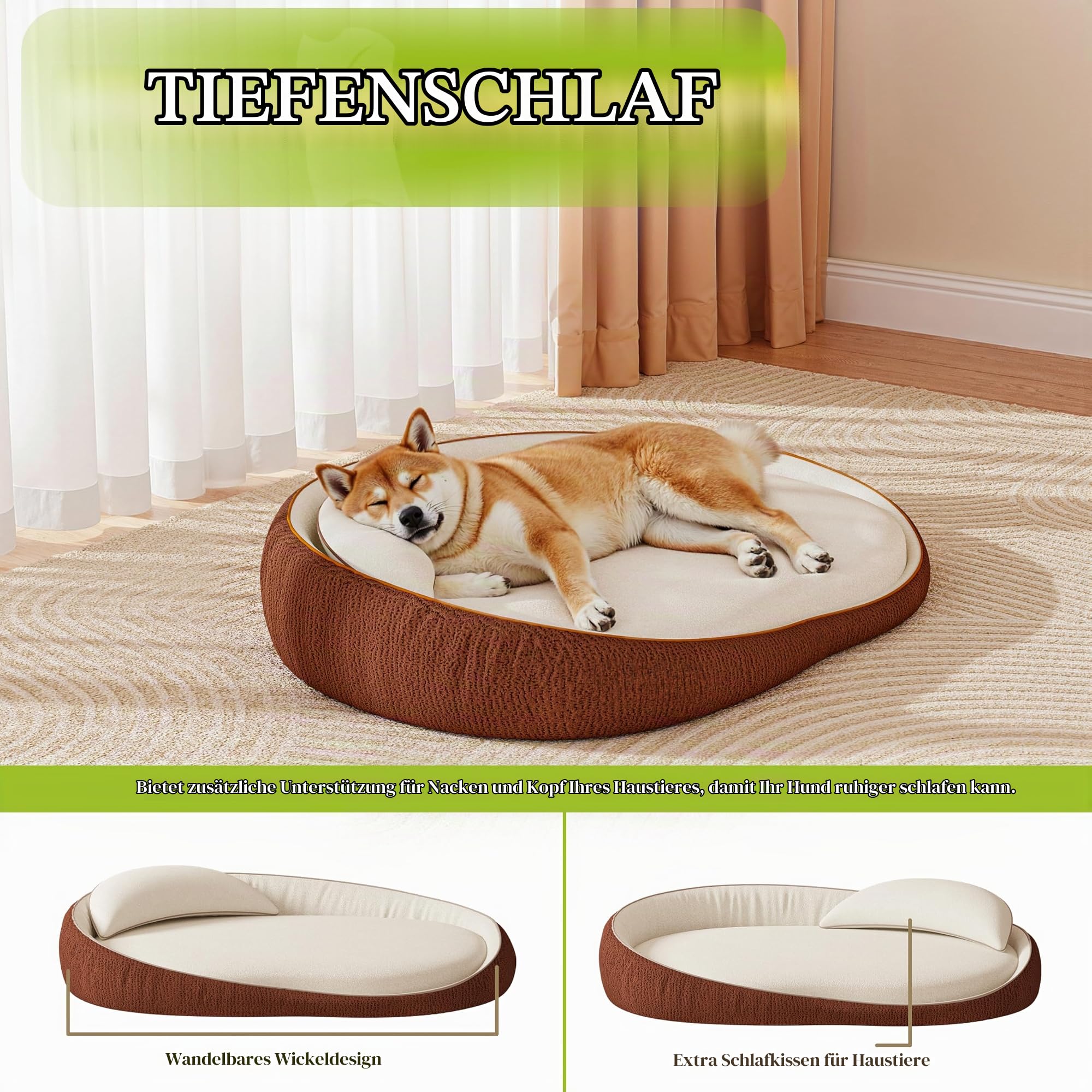 XXL Orthopädisches Hundebett mit Kissen – Komfortables Hundesofa aus Memory Foam, Abnehmbarer & waschbarer Bezug – Hundebett für große Hunde, langlebig & gemütlich