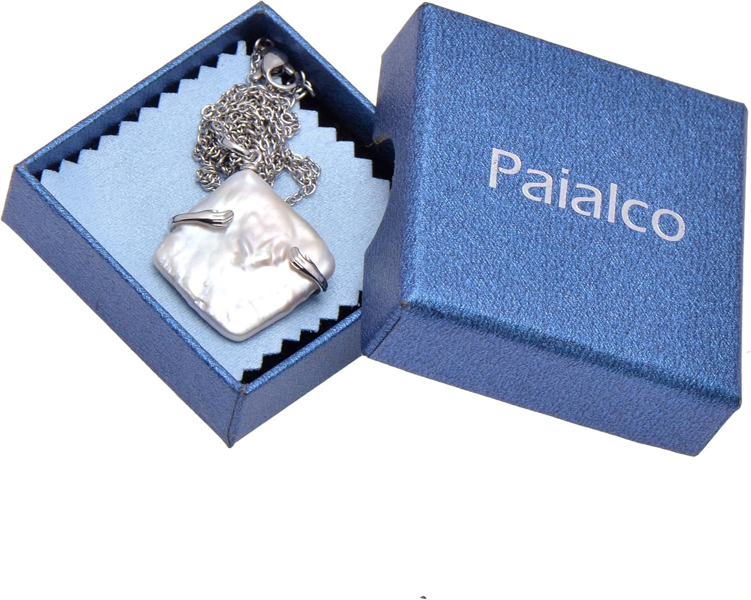 Paialco Large Baroque Pearl Pendant, Sterling Silver Hug Hands Holding Freshwater Pearl Necklace - Image 7