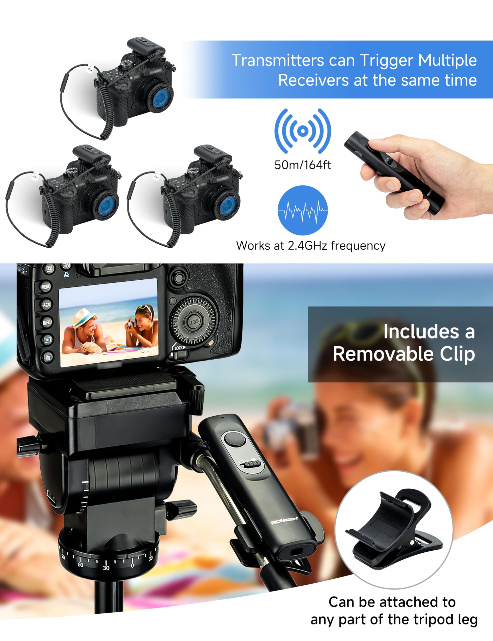 PROfezzion Fotocamera Set di Telecomando Senza Fili per Canon Nikon Fujifilm Fuji Sony Olympus Panasonic Fotocamere DSLR Fotografica