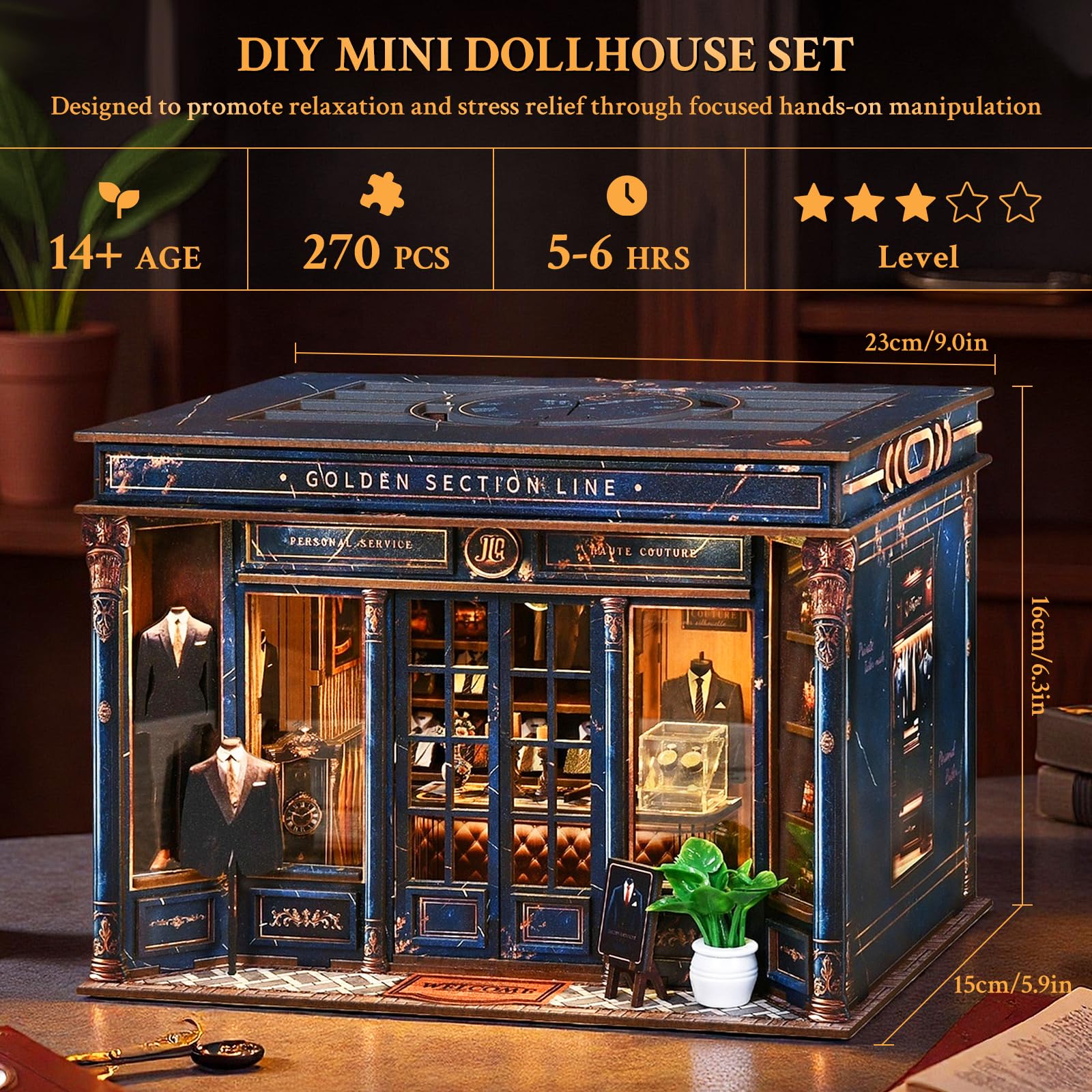 Kit Book Nook - Maison de jardin miniature - Serre-livres en bois avec lumière LED - Diorama - Modélisme pour adultes - Décoration de bibliothèque