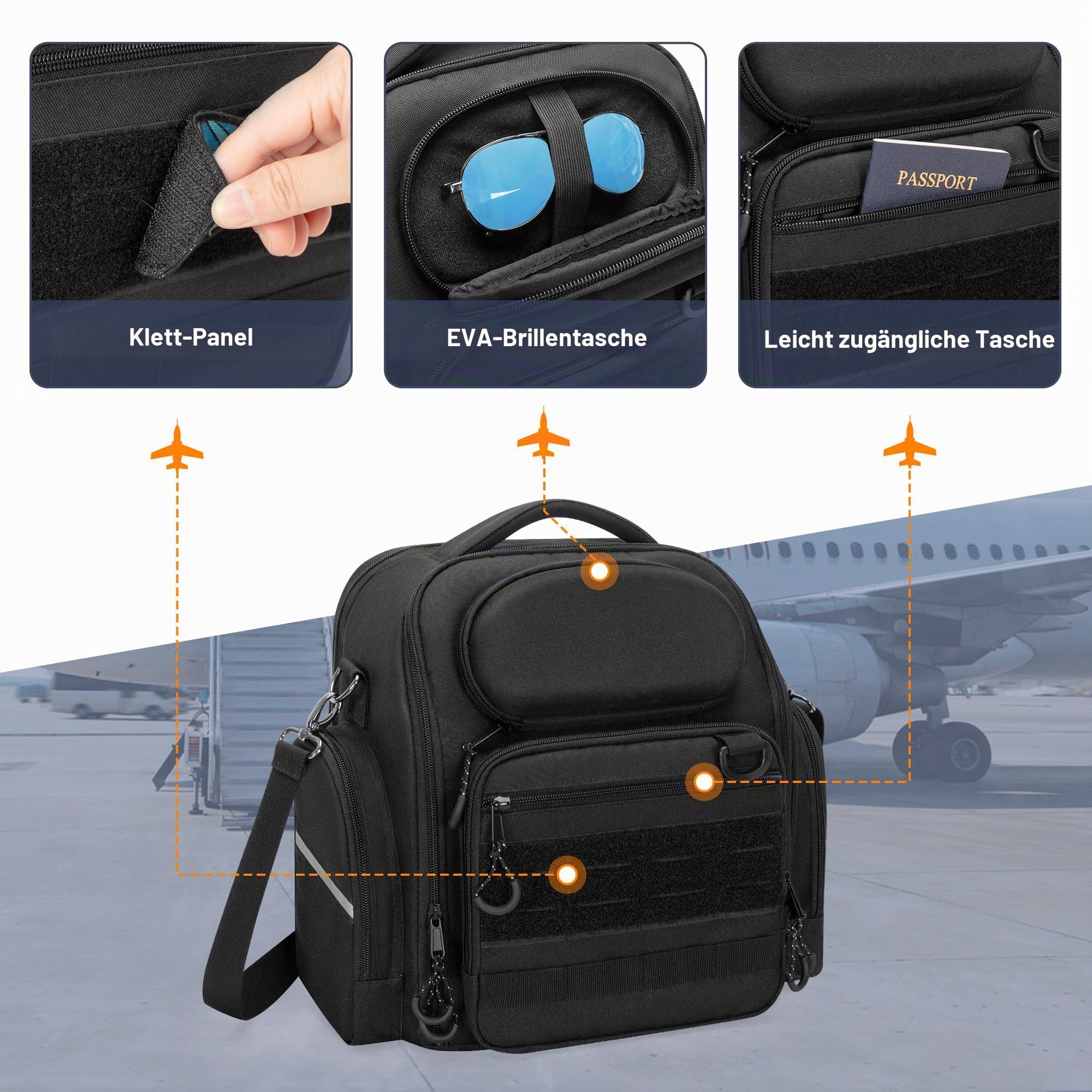 Damero Pilotenkoffer für Kopfhörer, Kopfhörer Tasche für Flieger, Schwarz