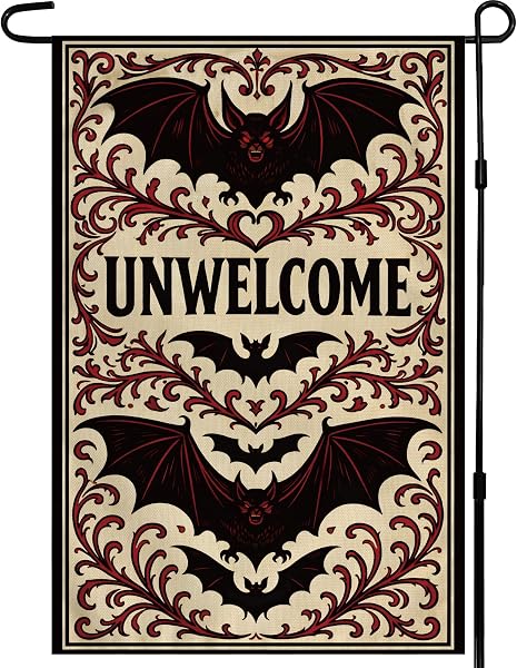 Halloween Decorations - Unwelcome Gothic Bat Halloween Garden Flag