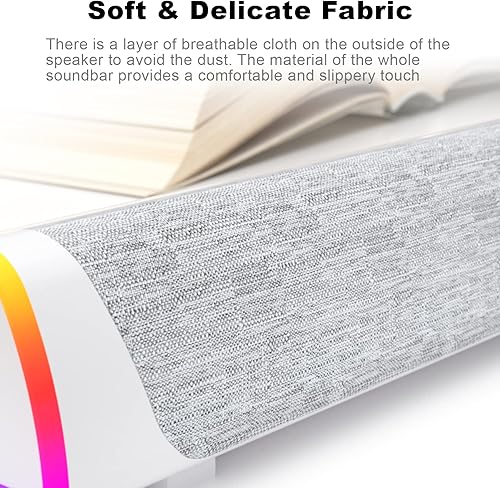 Vista 6 de SOULION R30 Plus - Altavoces Bluetooth para computadora de escritorio, 6 modos de luces LED con botón de control todo en uno, barra de sonido Blanco