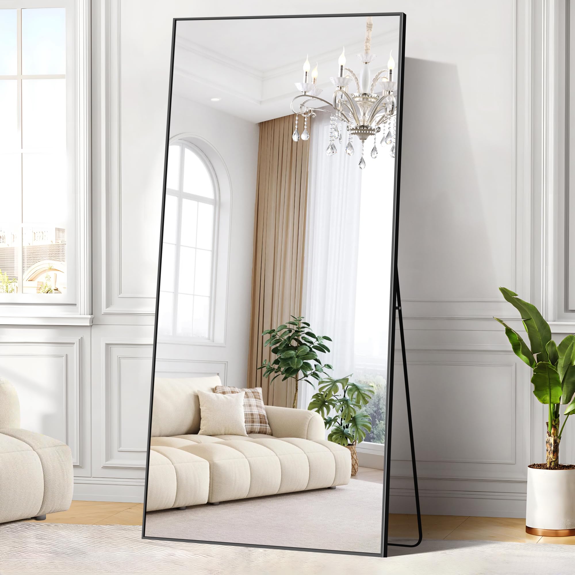 WOLIBEER Espejo Grande de Cuerpo Entero de 192 x 85cm, Espejo de Cuerpo Entero con Marco de Aluminio, Negro Espejo de Pared Rectangular Espejo de Pie para Dormitorio Vestidor Sala de Gimnasia Pasillo