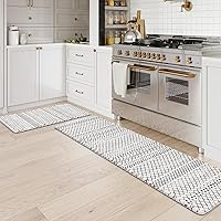 Vista 18 de KIMODE - Juego de 2 tapetes de cocina bohemios, antifatiga, antideslizantes, impermeables, ergonómicos, acolchados, cómodos, para lavandería, Rojo