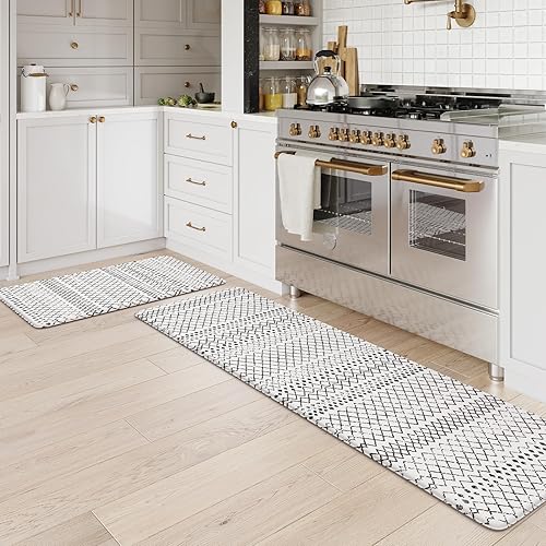 Miniatura 17 de KIMODE - Tapetes de cocina antifatiga, 2 unidades, navideños, estilo rústico, acolchados, para lavandería, oficina, fregadero, color rojo, 17 x 47