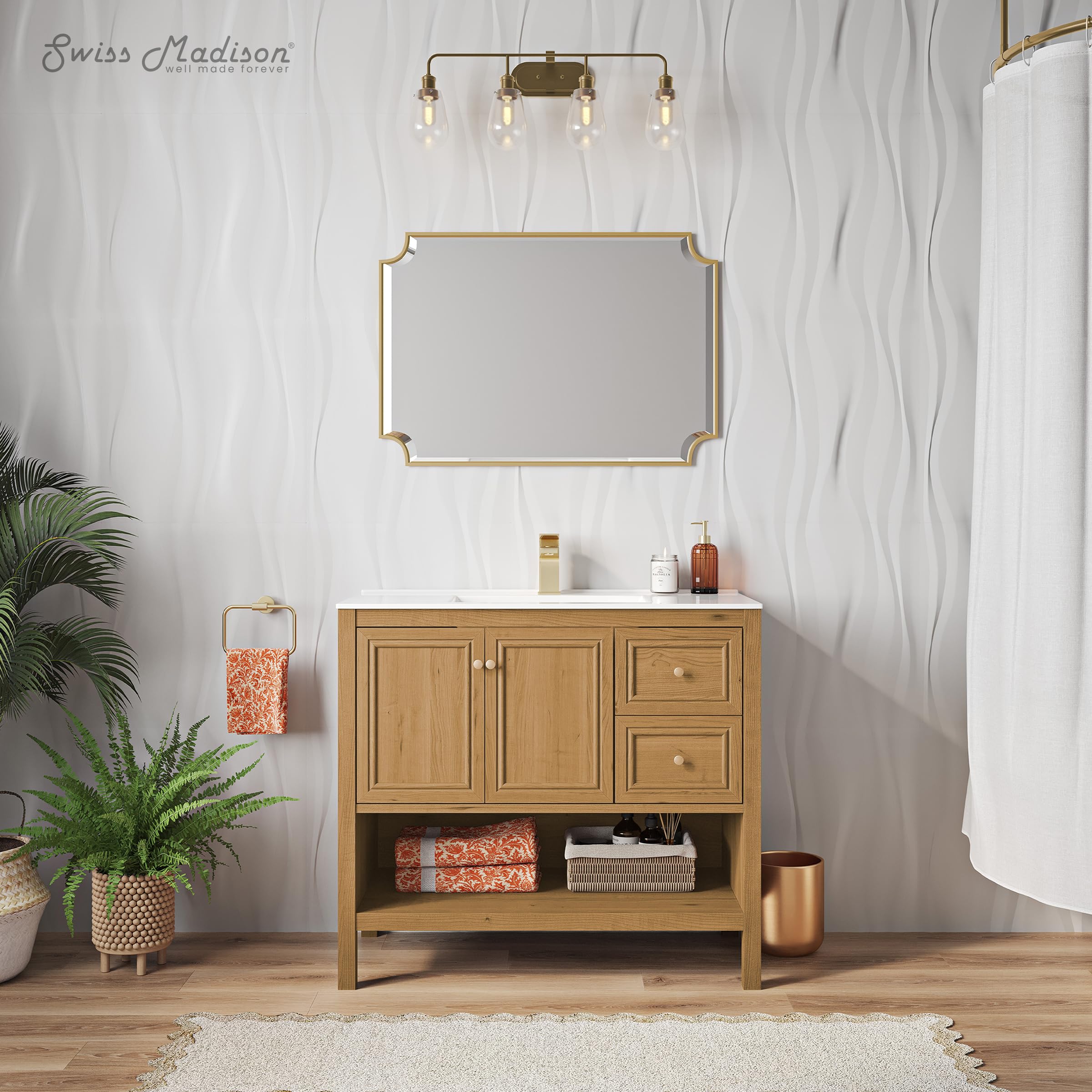swiss madison well made forever chateau 36" complete bathroom vanity base & top in natural oak