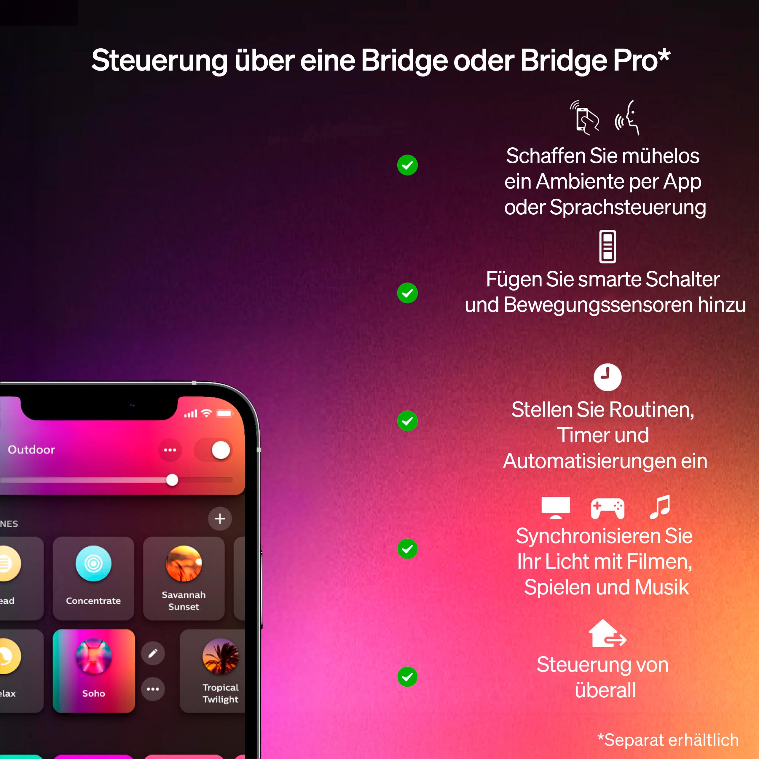 Philips Hue Lucca LED Wandleuchte für den Außenbereich, Einstellbares Weißes und Buntes Licht, 1.100 lm, mit A60 Leuchtmittel, Dimmbar, IP44-Wetterfest, Matter-zertifiziert, Zigbee