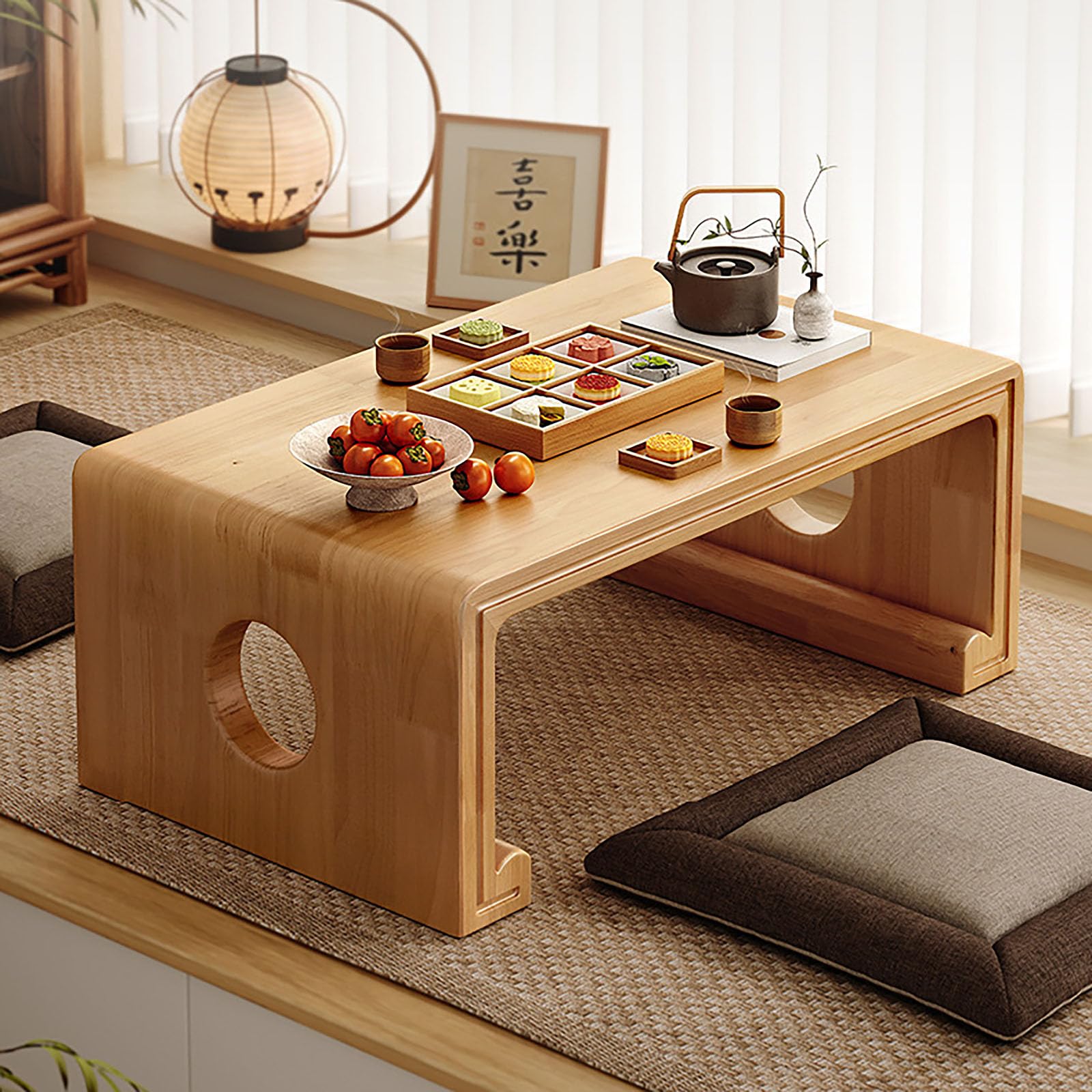 Table basse japonaise en bois naturel, meuble minimaliste haut de gamme