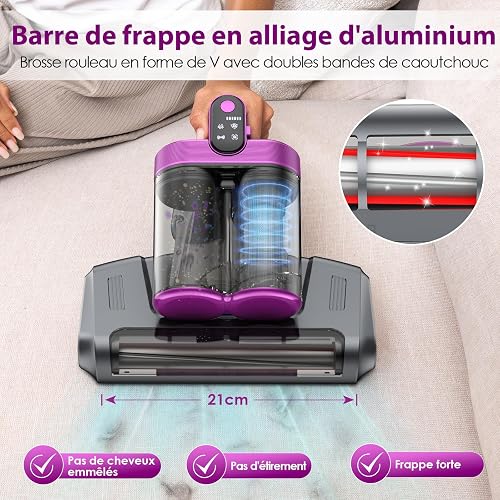 Linkifly MT1 Double-Cup Cordless Vacuum Mattress Cleaner, 18Kpa Suction 253.7nm UV-C Light & 80000Rpm Rotation Ultrasonic Tech, Portable Handheld Vacuum for Bed/Fabric Sofa/Carpet Cleaning - 6