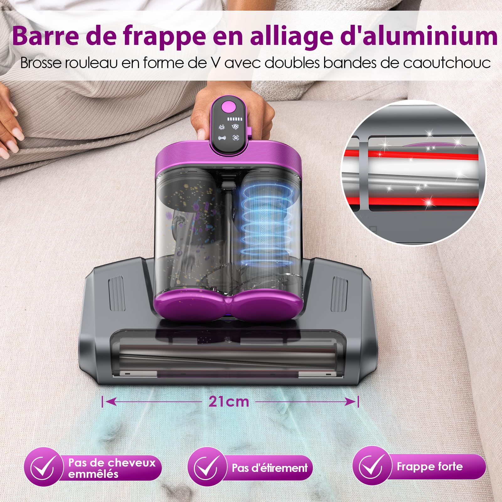Linkifly MT1 Aspirateur Matelas sans Fil avec Lampe UV, 18000Pa, 35 Min d'Autonomie pour Canapés et Tissus d'Ameublement - élimine 99% des Allergènes - Chargeur Type C