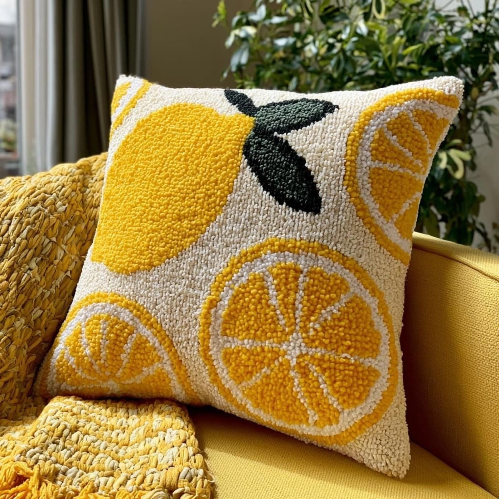 AxiangziK Latch Hook Pillow Kit 17x17in,Lemon