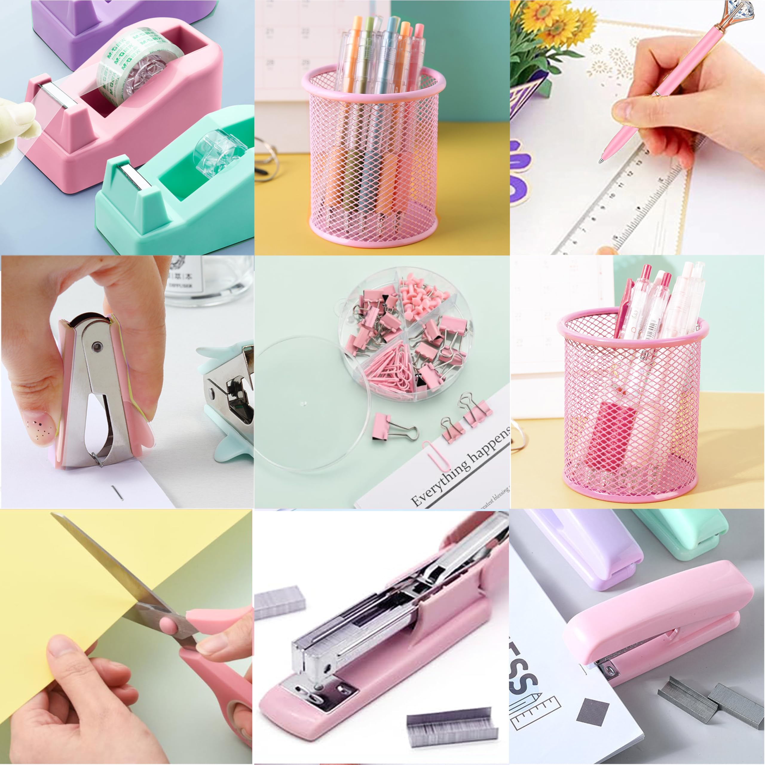 Kit Bureau Doré - Agrafeuse, Extracteur, Ciseaux, Support Téléphone, Stylos - Fournitures De Bureau Complètes