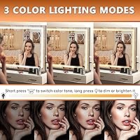 Vista 68 de Hasipu - Espejo de tocador con luces LED, espejo iluminado de maquillaje de 28 x 20 pulgadas, con 3 modos regulables, control por pantalla táctil