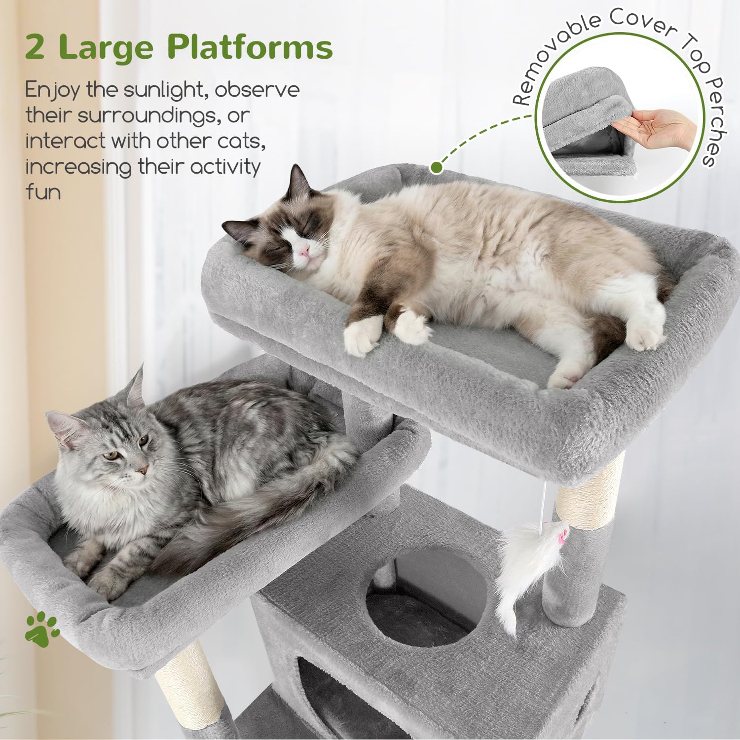 Globlazer Multi-Level Extra Large Tall Cat Tower 83 inch Sturdy Heavy Duty Cat Tree for Indoor Large Adult Cats Kittens with 2 Cat Condo, 8 Scratching Post, 2 Hammock, S83G, Light Grey