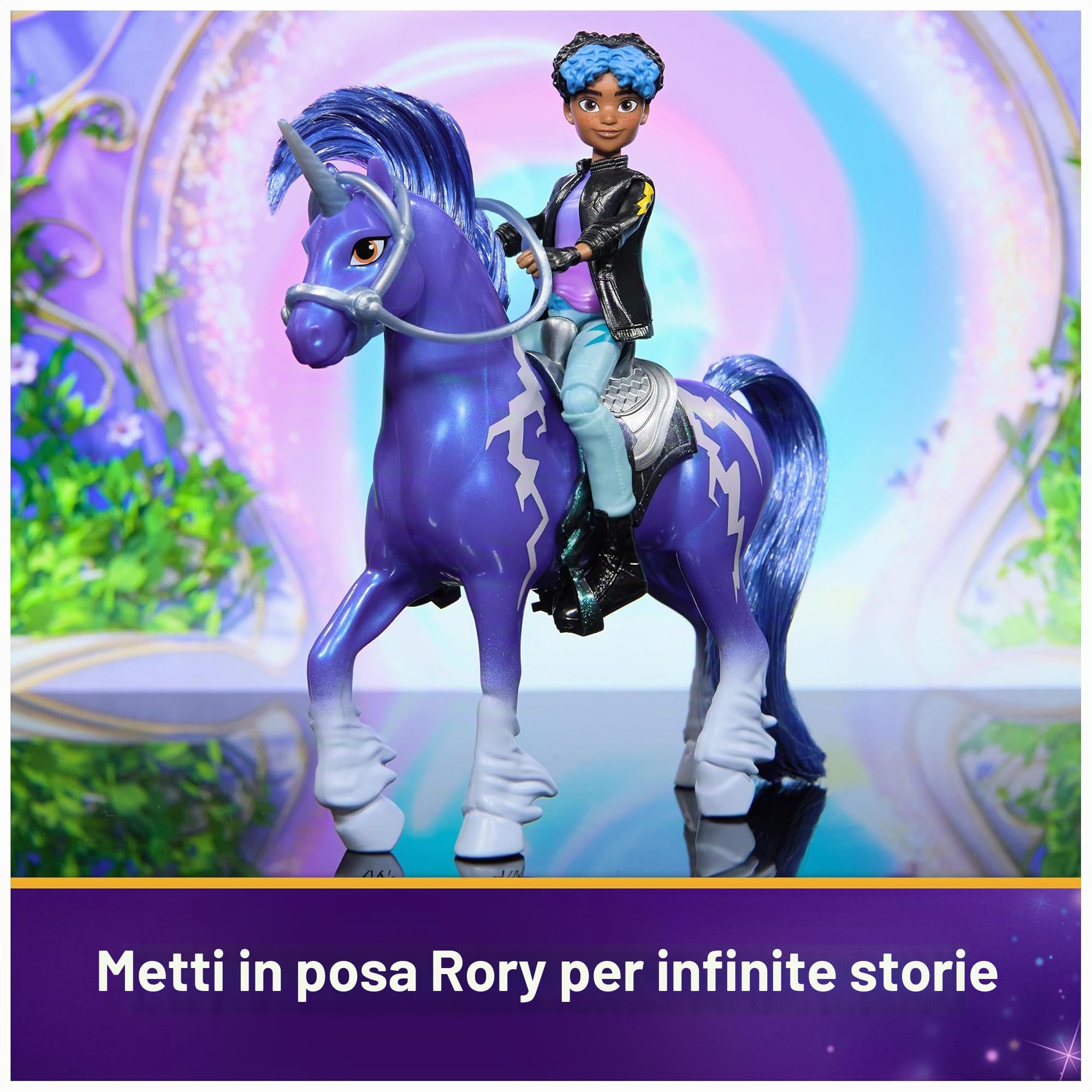 Unicorn Academy Set – Rory e Unicorno Storm con vera criniera e coda e spazzola, circa 12 cm personaggi originali della popolare serie Netflix, per bambini dai 4 anni in su