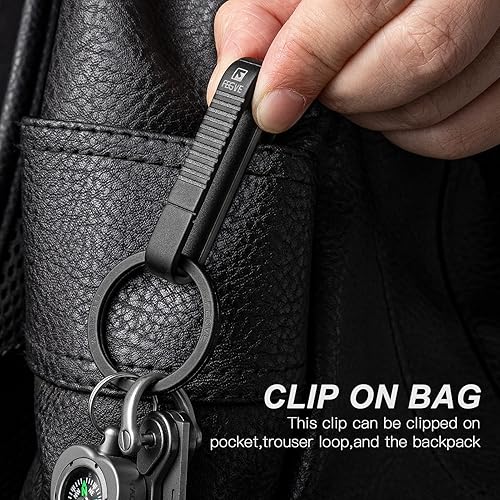 Miniatura 8 de FEGVE Llavero para cinturón, clip de titanio para cinturón con llavero para llaves, gancho para llavero para hombres y papá (negro - RK1)