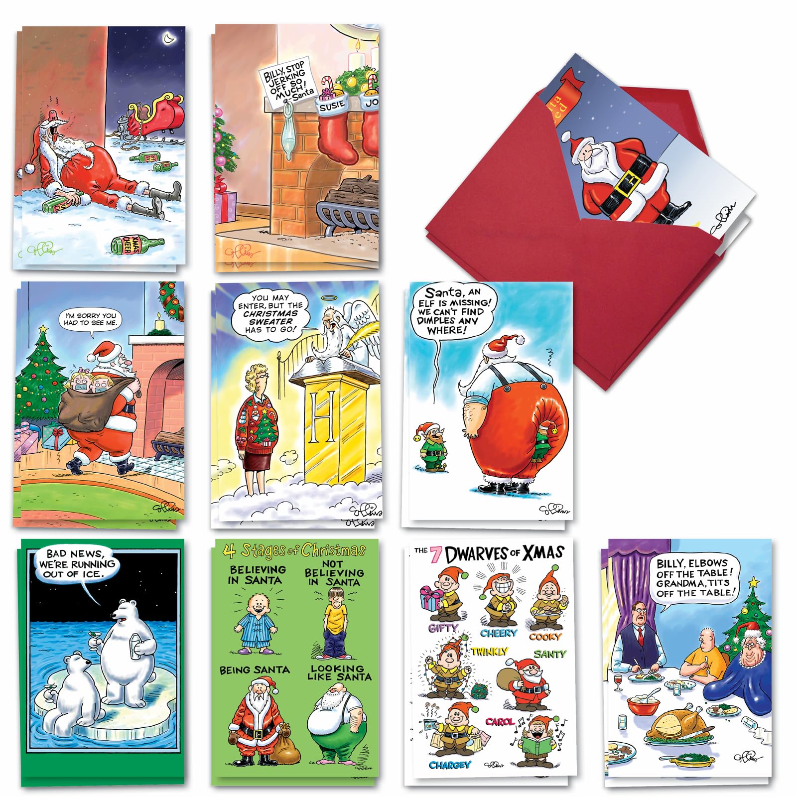 NobleWorks – Variety Pack 20 Funny Merry Christmas Greeting Cards Assorted (10 Designs, 2 Each) - Bulk Box Holiday Humor Notecard Humor - Morning After Christmas Assortment AC1251XSG-B2x10 — image 1