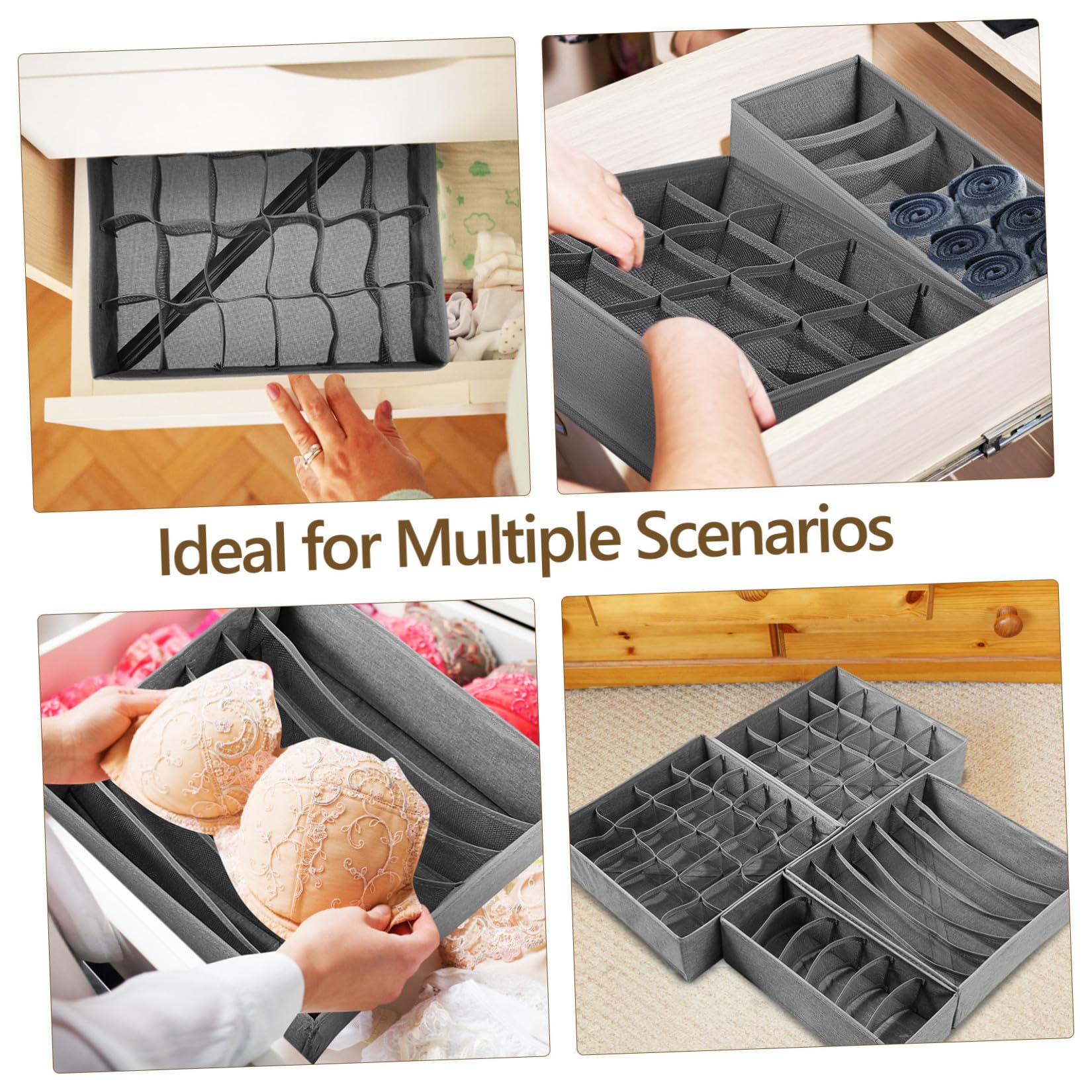 4 Stück Schubladen Organizer aus Kationikstoff mit Pp Panel Waschbare Aufbewahrungsboxen für Socken und Accessoires Multifach Unterteiltes Ordnungssystem für Kleiderschrank