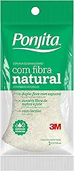 Ponjita, 3M, Esponja Para Banho, Dupla Face Com Fibra Natural - 1 Unidade, Branca