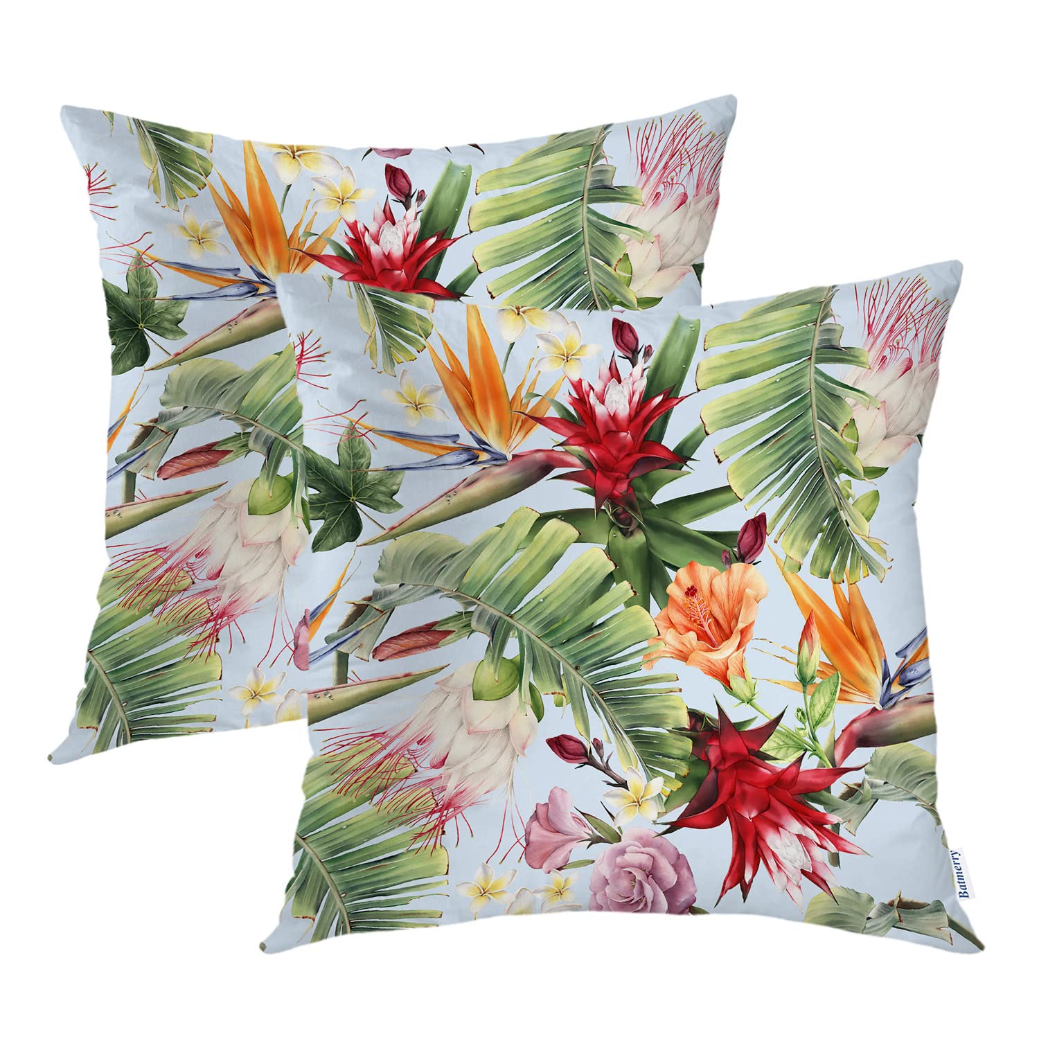 Batmerry Spring Pillows Decorative Throw Pillow Covers 18x18 Inch Set of 2, Abstract Tropical Floral Blossom Botanical Flower Garment Double Sided Square Pillow Cases Pillowcase Sofa Cushion
