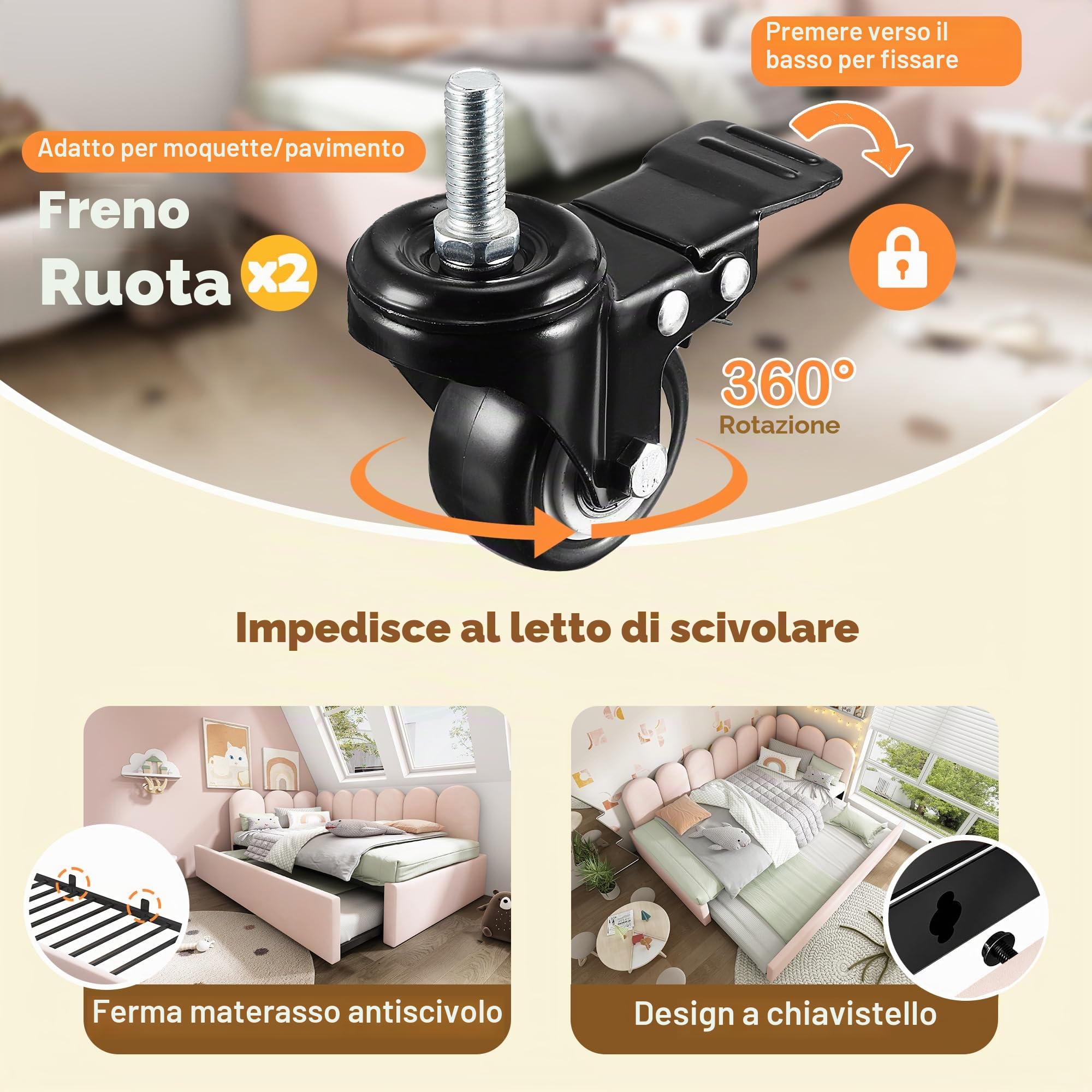 Letto Singolo 90x200 con letto estraibile 90x190, Divano Letto con pannelli laterali intercambiabili, Letto imbottito con rete a doghe, Struttura Letto Singolo in Velluto Rose (Senza Materasso)