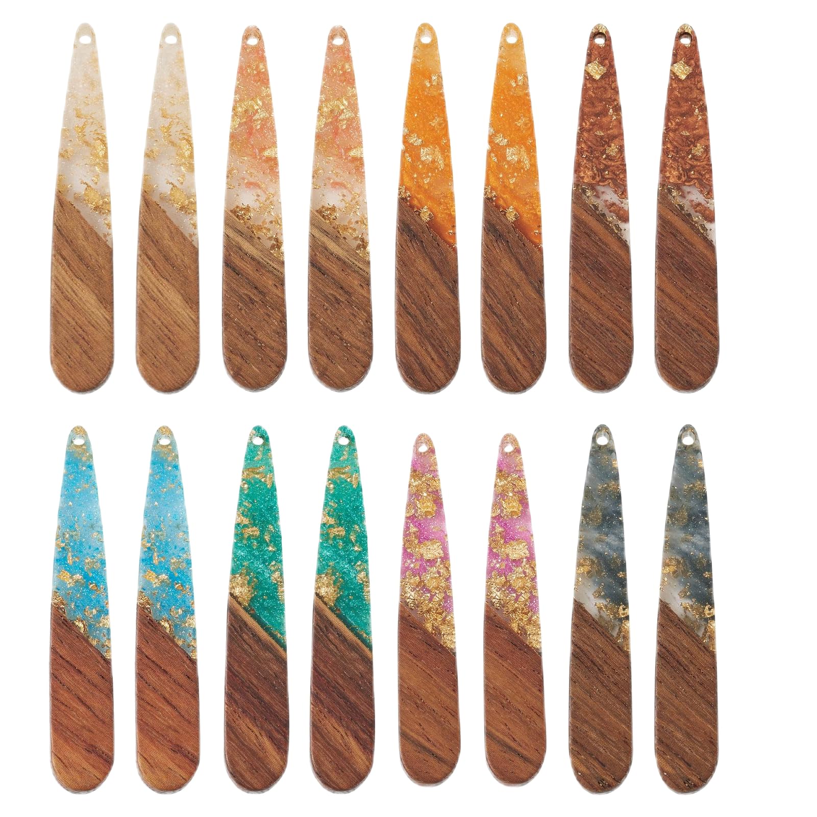 Boutigem 16Pcs Teardrop Resin Wood Charm Long Drop Resin Wood Earring Pendant Natural Wood Dangle Charm for DIY Jewelry Making Crafts