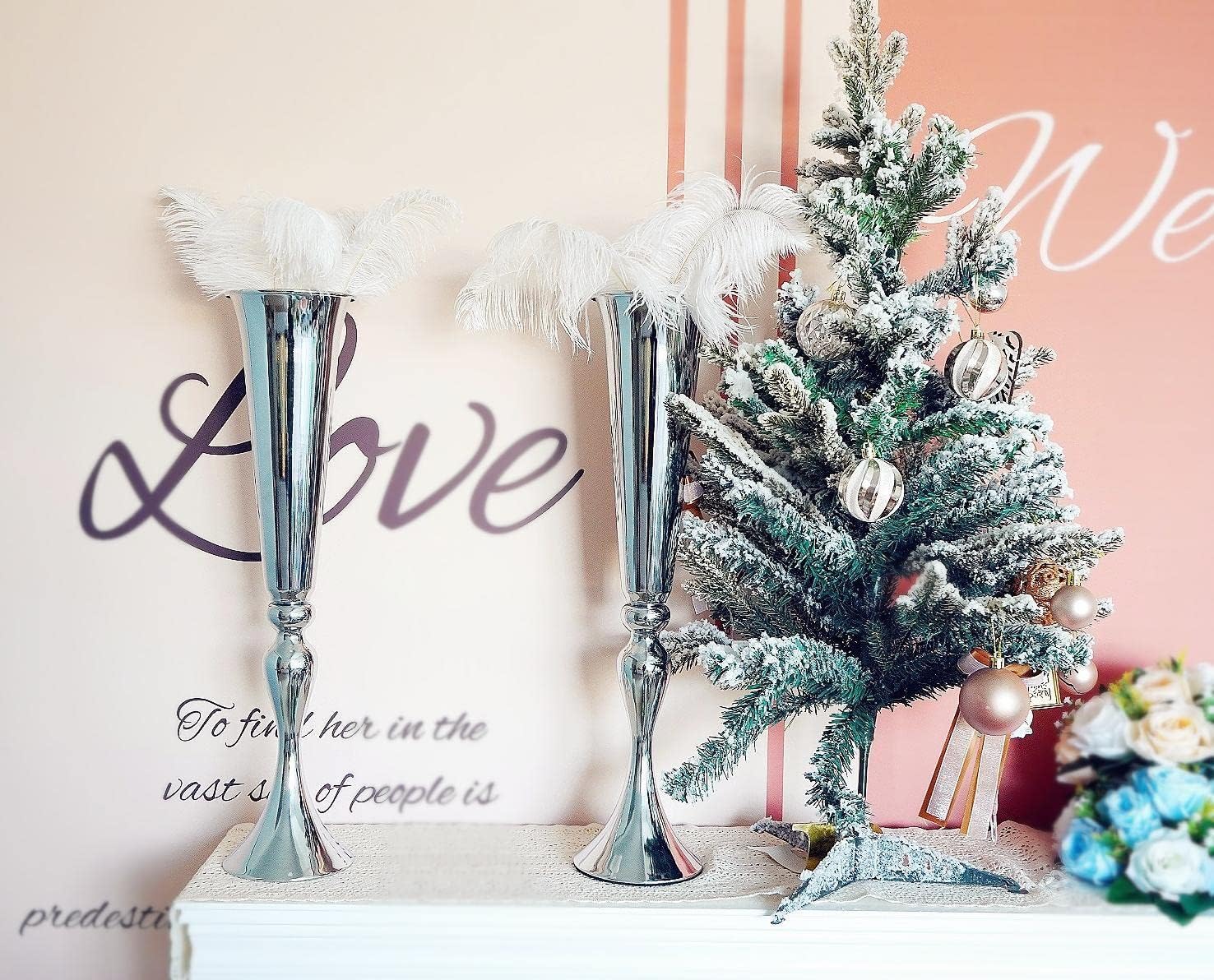 LoveCat 10pcs of Metal Trumpet Silver Vases for Table Centerpieces, Anniversary Celebration Wedding Party Dinner Table Centerpieces, Wedding Decorations, 21.9in/55.5cm Tall Minimalism Vases