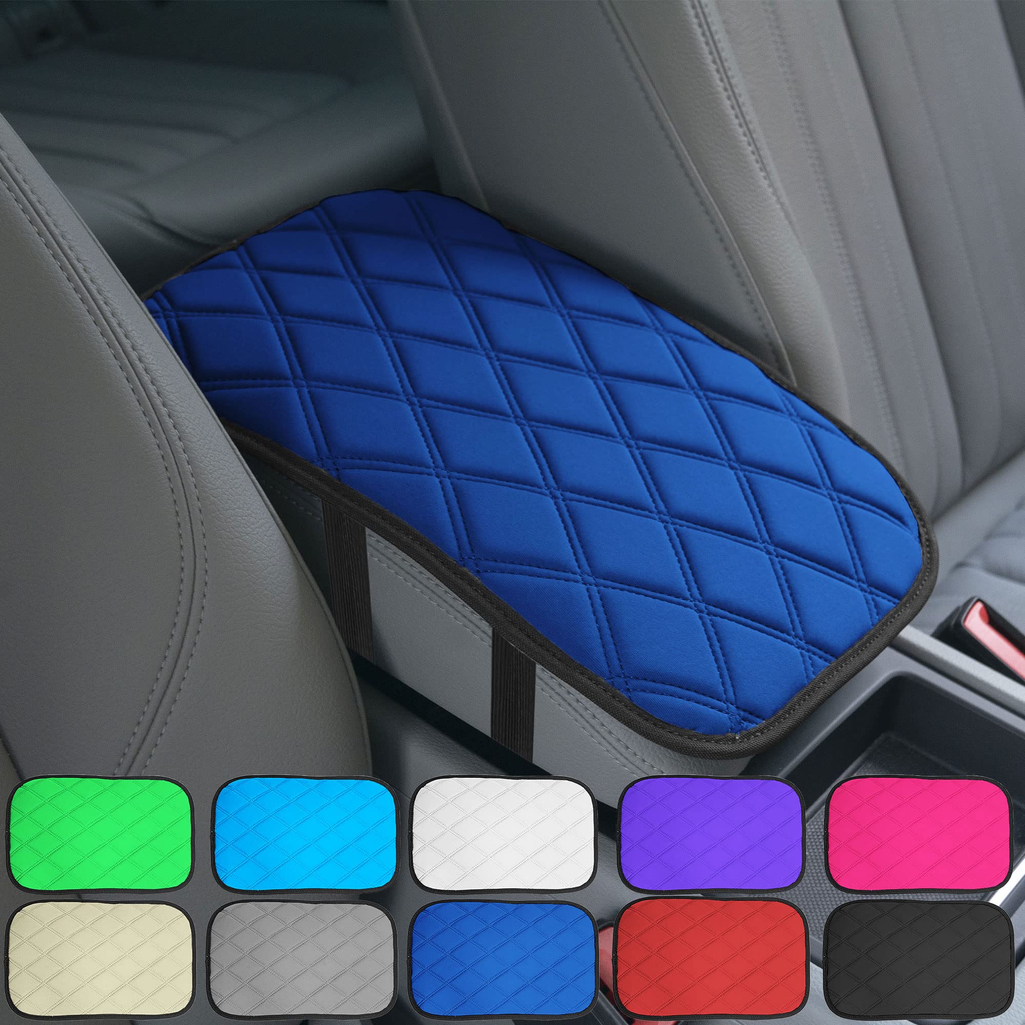 FH Group FH1053BLUEDM Neosupreme - Funda protectora para consola central con patrón de diamante, resistente al agua, color azul, se adapta a la mayoría de coches, SUV y camiones