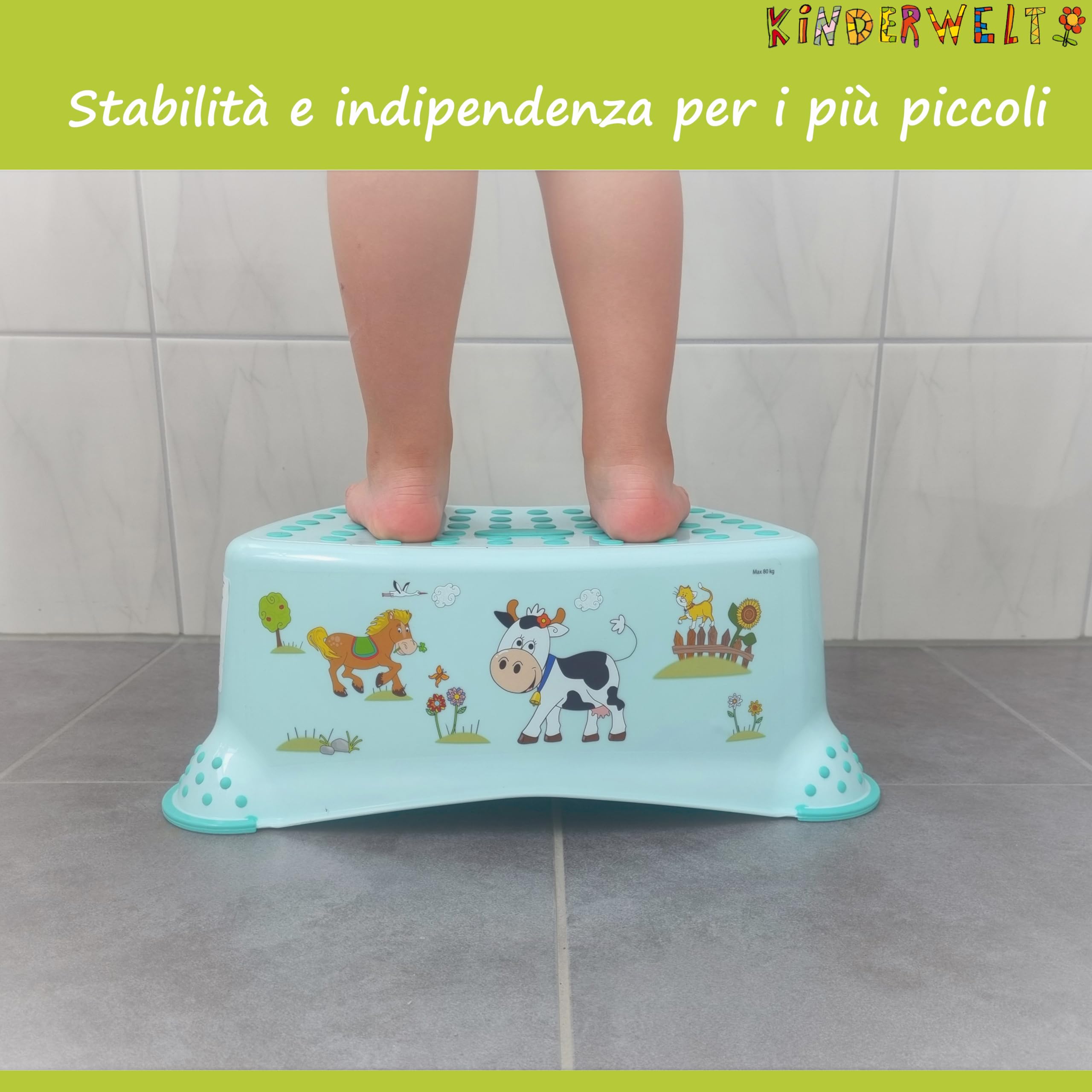 KINDERWELT bianco perla Premium sgabello a due gradini Disney Winnie the Pooh sgabello stabile per bambini con funzione antiscivolo bianco perla con grana unica piacevole effetto glitter individuale