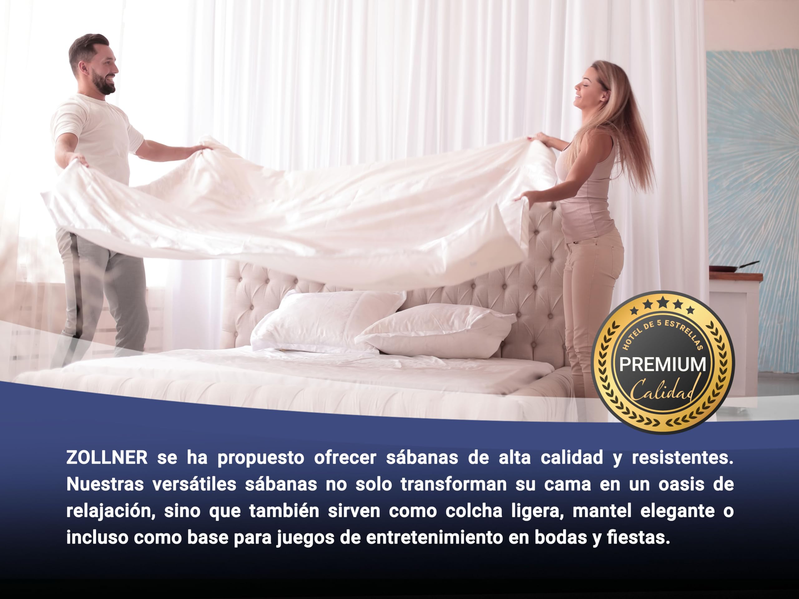 Zollner Sábana encimera, Cama 90, 180x290 cm, algodón, Blanca, Otras Medidas