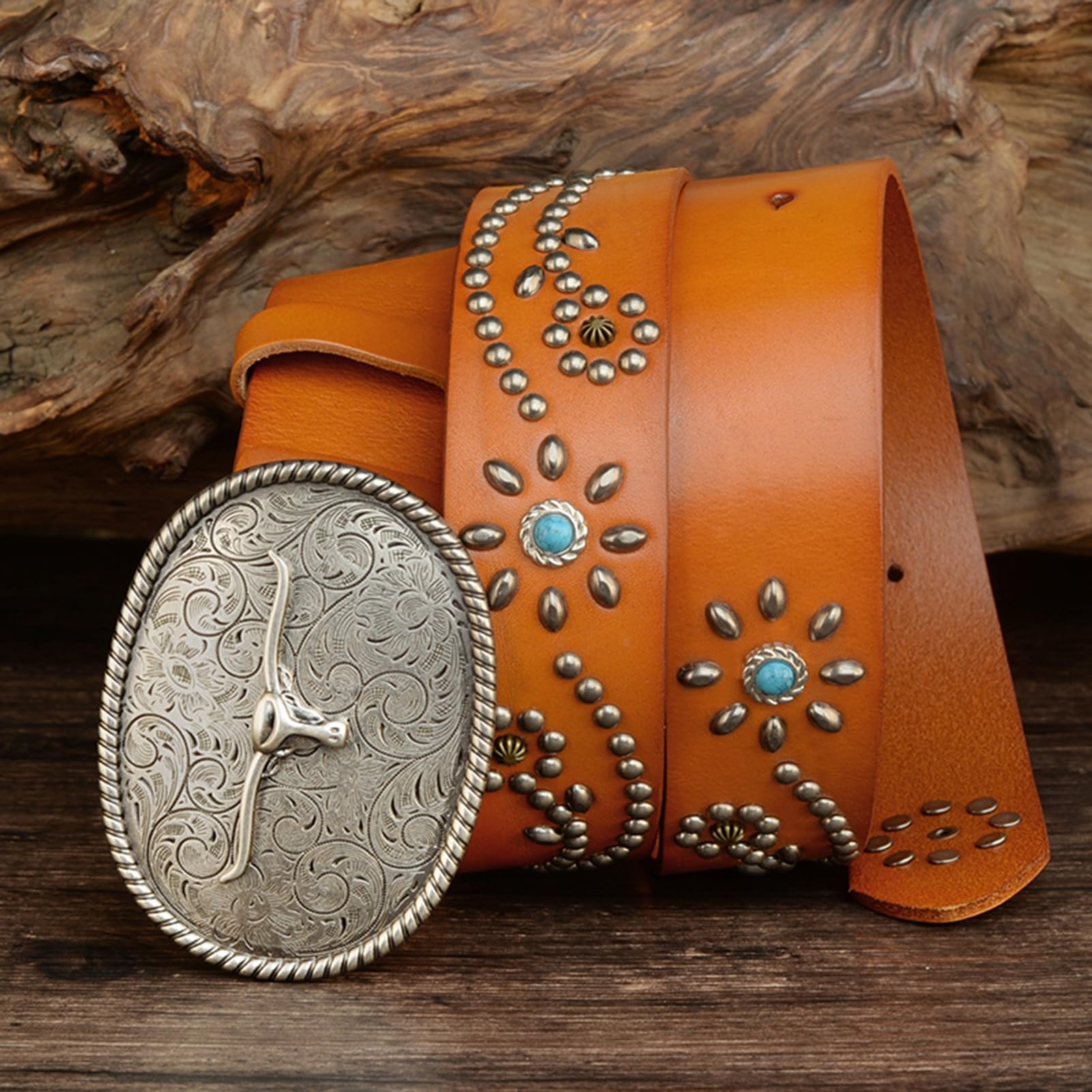 Cinture Western da Donna Uomo Cowboy Cowgirl Cinture in Vera Pelle con Borchie Country con Fibbie per Jeans Pantaloni Rodeo - 38 mm di Larghezza